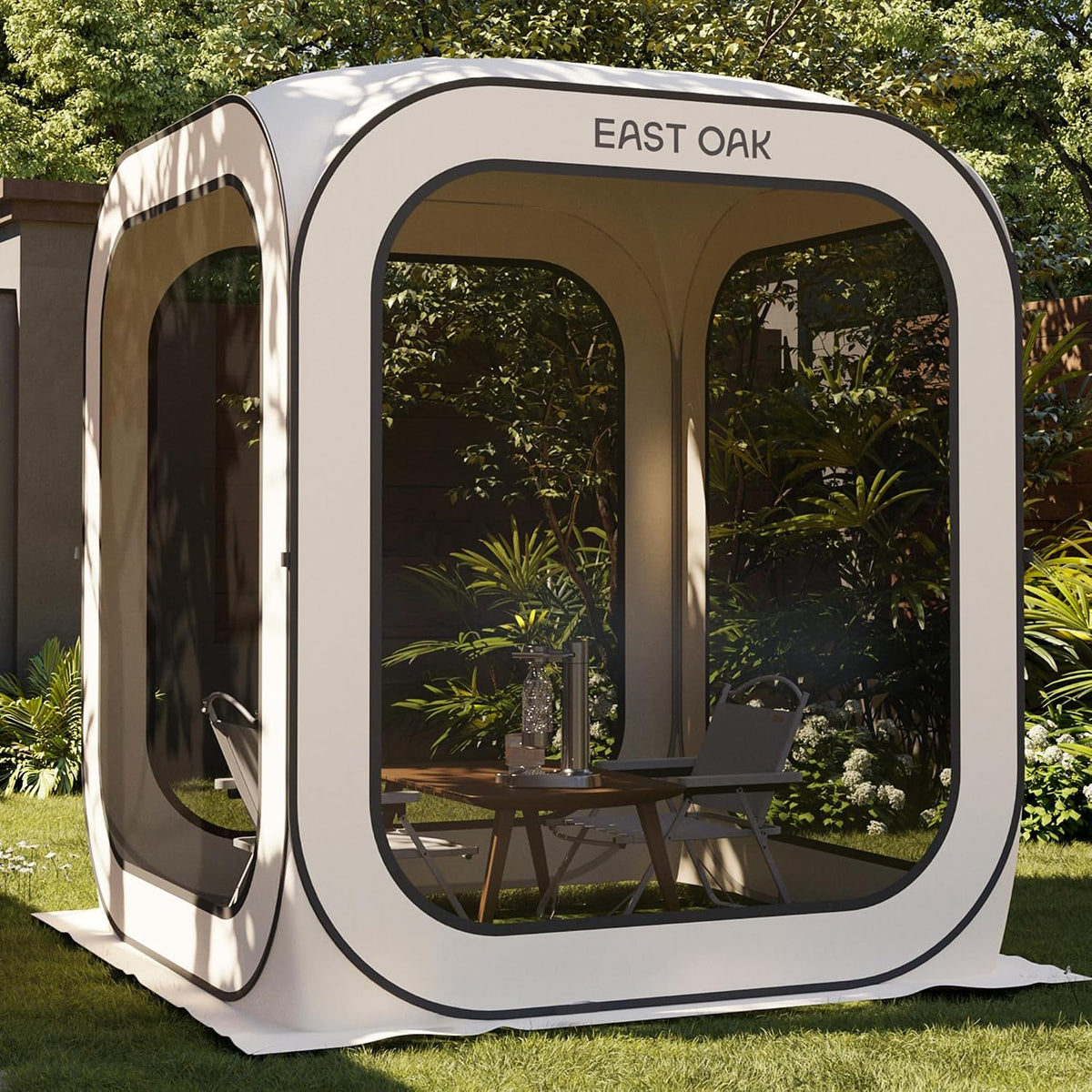 EAST OAK Pavillon, Beige, Pop Up Zelt 2-3 Personen, für Camping, Garten, Terrasse, Wurfzelt, Familienzelt Stehhöhe