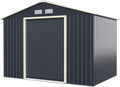GOPLUS Gerätehaus, 277 x 191 x 202 cm, 5,29 m, Dunkelgrau/Beige, Metall ², Geräteschuppen mit Schiebetür, Satteldach