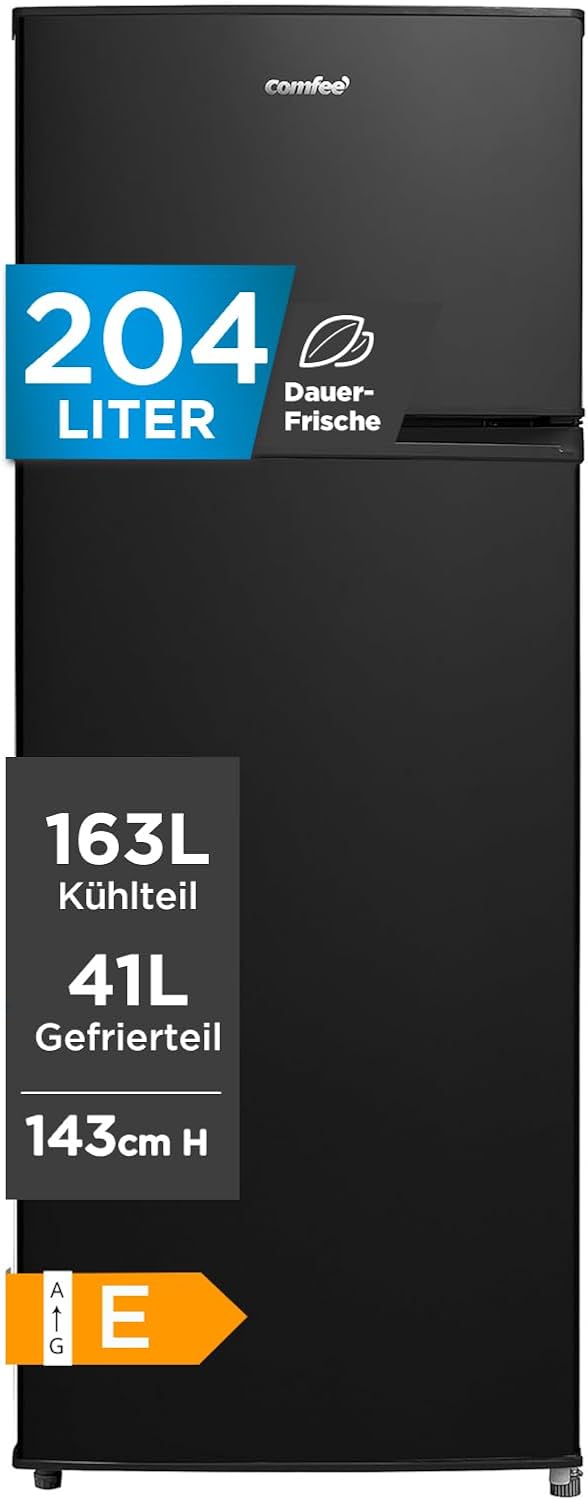 Comfee Kühl-Gefrierkombination, 143 cm, Schwarz, RCT284DK2A Kühl-/Gefrierkombination/Gefrierteil oben/176