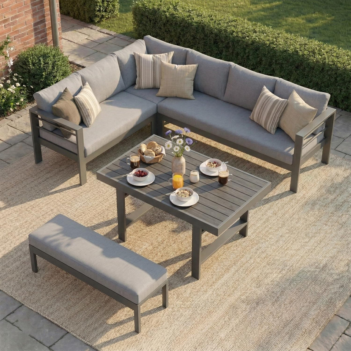 Gartenmöbel-Set LANOX, Grau, Aluminium Gartenlounge Set mit Tisch, 5-teiliges Lounge Gartenmöbel für 6, 8 Personen