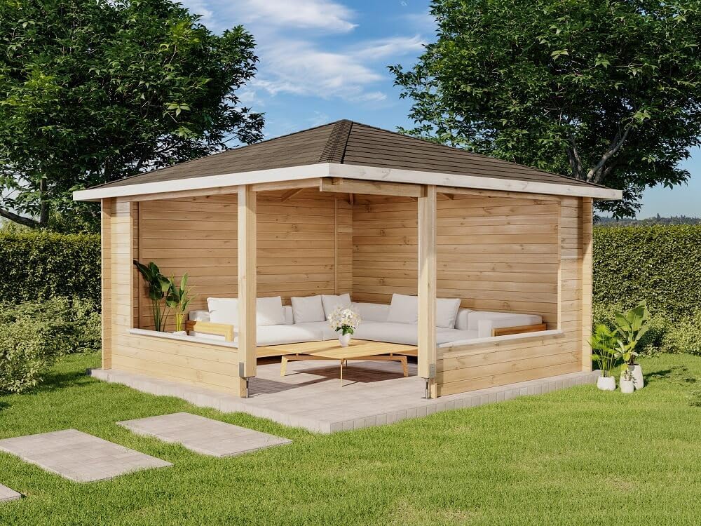 Alpholz Gerätehaus, 400 x 400 cm, 40 mm, Holzfarben, 5-Eck Gartenlaube Maik-40 aus Massiv-Holz, Gartenhaus mit Wandstärke