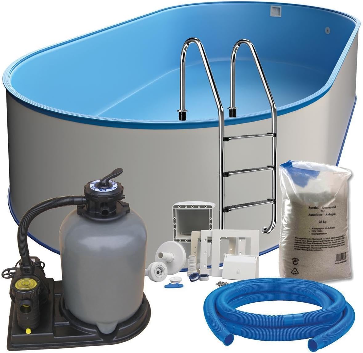 POWERHAUS24 Stahlrahmenpool, 5,25 m, 3,20 m, 1,20 m, 6 m, Blau/Silber, Stahlwand Ovalpool-Set (L x B x T) x x, Pool Made in Europe