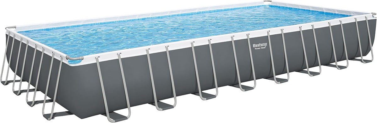 Bestway Stahlrahmenpool, Grau, ® Power Steel™ Frame Pool Komplett-Set mit Sandfilteranlage, eckig