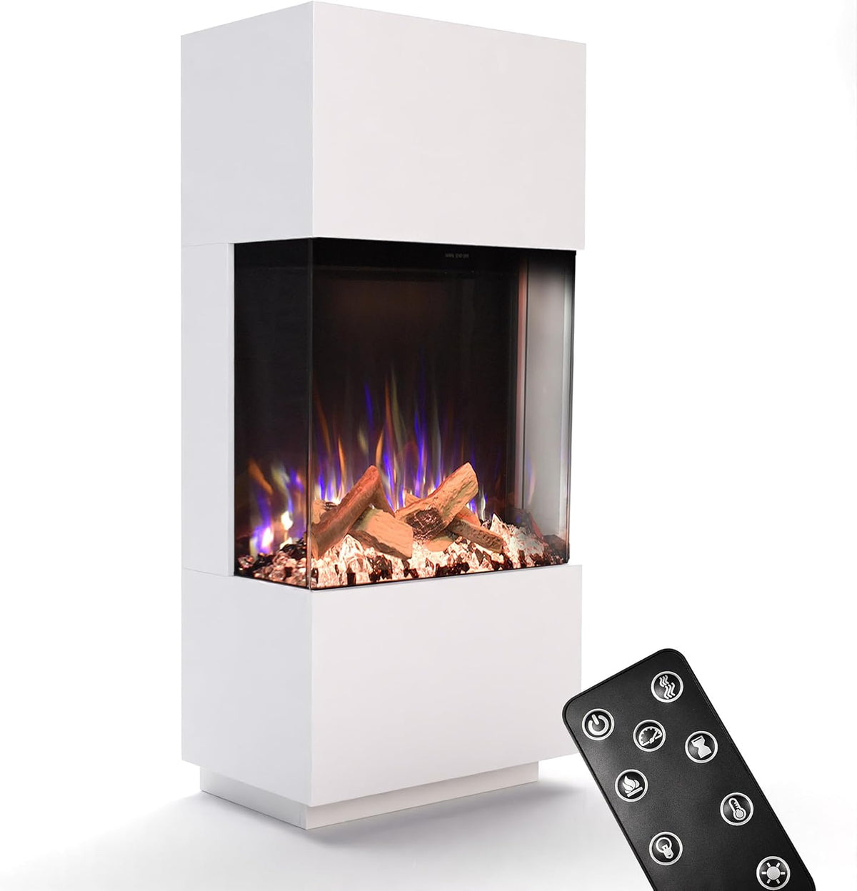 GLOW FIRE Elektrokamin, 61,5x136x40 cm, 1500 W, Weiß, Kaminofen PR11 mit realistischem 3D E-Motion LED-Feuer -, Knistereffekt & Timer