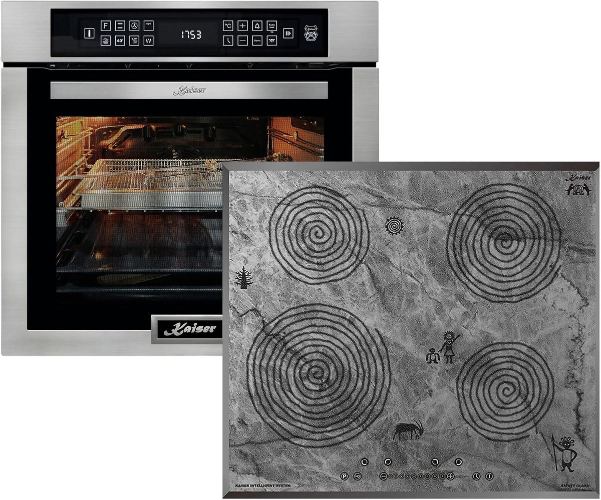 Kaiser Backofen, 60 cm, 86 L, Silber/Schwarz, Set Herd Set Autark Einbau Edelstahl, 15 Fkt. mit Induktions-Kochfeld