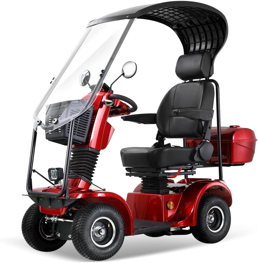 ZVGREEN Elektrofahrzeuge, 150 kg, Rot/Schwarz, BSH+R Elektromobil-Tragkraft -Vierrad-Seniorenmobil-4-Rad