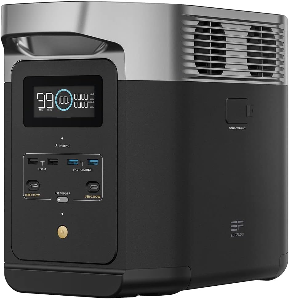 EF ECOFLOW Powerstation, 1024 Wh, Schwarz/Silber, DELTA 2 Tragbare, Solar Generator LiFePO4-Batterie, erweiterbarer Kapazität bis zu 3kWh