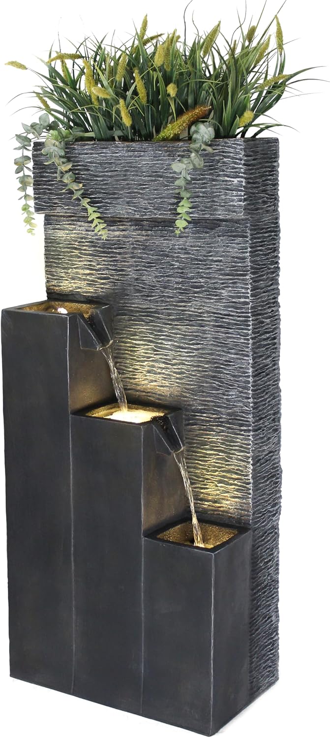 Arnusa Springbrunnen, 101x43x25,5 cm, Grau, Großer BK846 mit LED Beleuchtung Gartenbrunnen