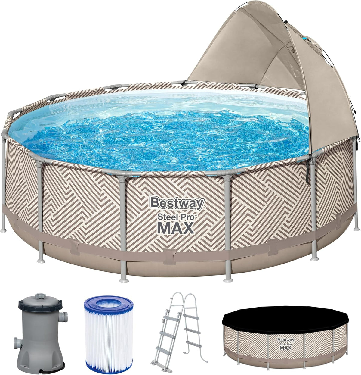 Bestway Stahlrahmenpool, Ø 396 x 107 cm, Fassungsvermögen 11.133 Liter (90 % Befüllung), Beige/Grau