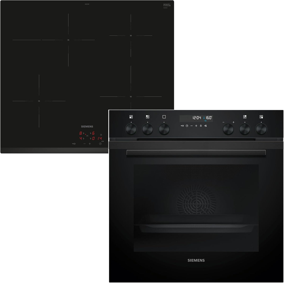 Siemens Kochfeld, 60 x 60 cm, Schwarz, PQ522IAAB Einbauherd-Set, Bestehend aus HE278GBB4 Herd, Selbstreinigung