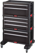 Keter Werkzeugschränke, 60 x 37,8 x 83,2 cm, Schwarz/Grau/Rot, Trolley Modul mit 7 Schubladen, Werkstattwagen für kleine und große Werkzeuge