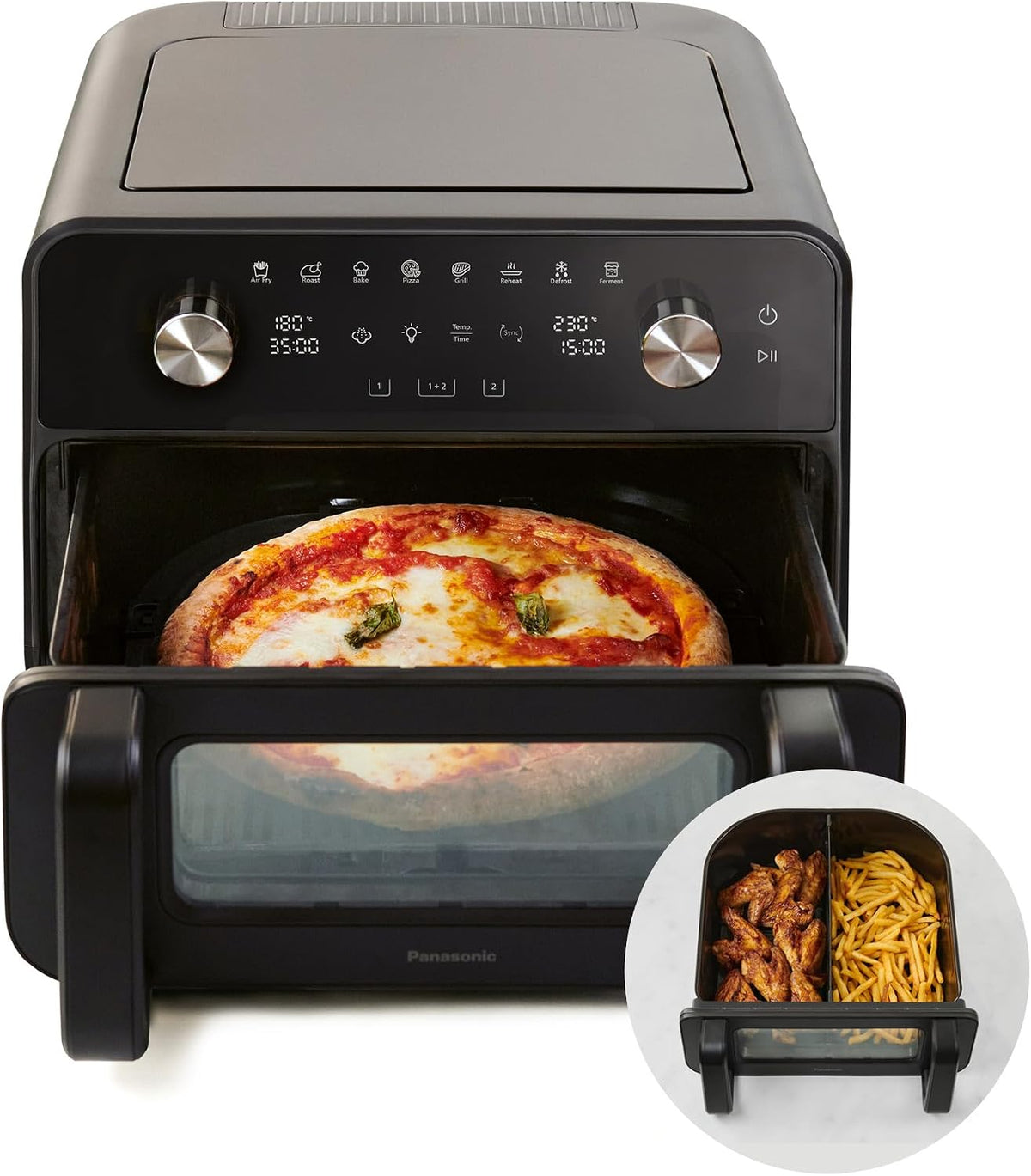 Panasonic Heissluftfritteuse, 9,6 Liter, Schwarz, NF-BC1000 Flex Air Fryer mit Sichtfenster, XL Flexibler Garkorb