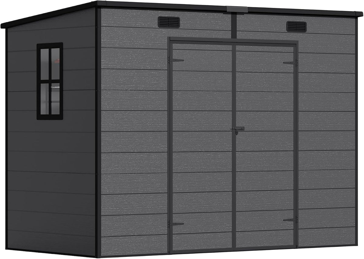 Gerätehaus TRIUMPHKEY, 226x112x183 cm, Schwarz, Kunststoff Gartenhaus 8x4 , wetterfester Geräteschuppen mit Bodenplatte & Pultdach