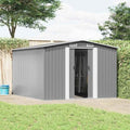 Gerätehaus Woonisher, 257x298x178 Cm, Verzinkter Stahl, Grau/Weiß, Gartenhaus Metall Grau, Gartenhütte Container Haus Zum Wohnen Als Geräteschuppen