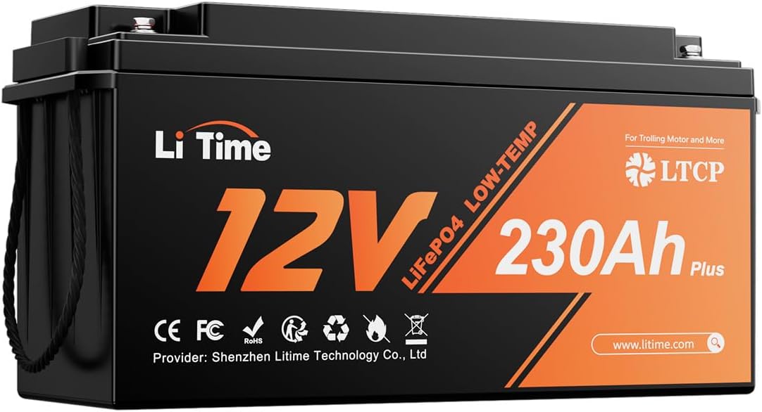 Litime Deep-Cycle-Batterien, 2944 Wh, 230 Ah, 12 V, Schwarz/Orange, Plus Low-Temp-Schutz LiFePO4 Lithium Batterie mit 200A BMS
