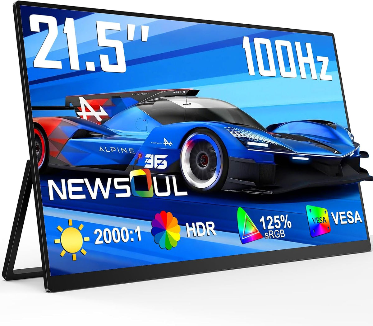 Newsoul Laptop, 21,5 Zoll, Schwarz/Blau, Portable Monitor, 100 Hz Portable Gaming Monitor QLED 2000:1 FreeSync 450Nits