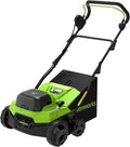 Greenworks Vertikutierer, 38 cm, 48 V, 24 V, 45 L, Grün/Schwarz, ( x2) Brushless & Rasenlüfter 2-in-1, Arbeitsbreite