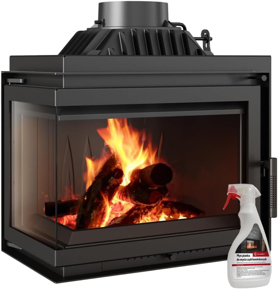 kratki Kaminofen, 150 mm, 8 kW, Schwarz, Kamineinsatz Gusseisen, Linksöffnung, Ökodesign, BImSchV 2, HKI-Zertifiziert