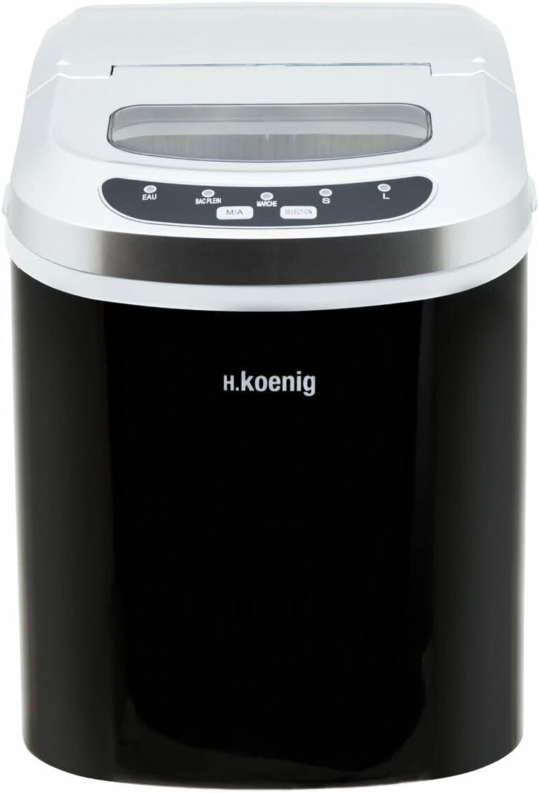 H.Koenig Eismaschine, Schwarz/Silber, KB12 Timer Eiswürfelmaschine Eiswürfelbereiter mit 3 Größen