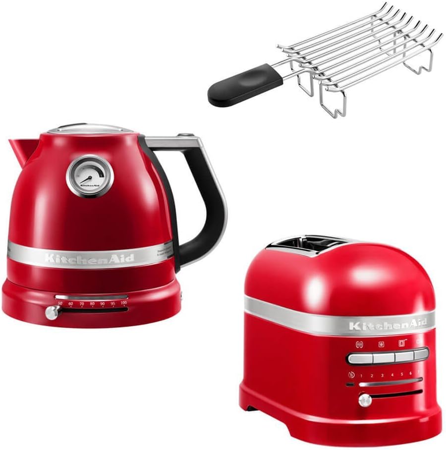 KitchenAid Toaster, Rot/Schwarz/Silber, Artisan Frühstücks Set, incl. Wasserkocher 5KEK1522, 2 Scheiben 5KMT2204 und Brötchenaufsatz