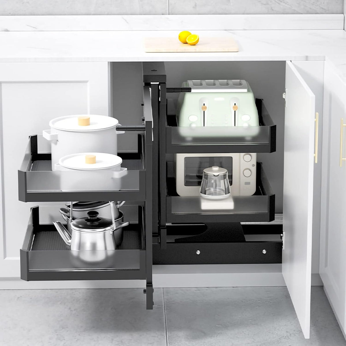 Küchen Organizer zum Herausziehen, Schwarz, schrank, Jalousie, Eckschrank, Auszug mit 4 Körben, Regal, Auszug, Schrank-Organizer