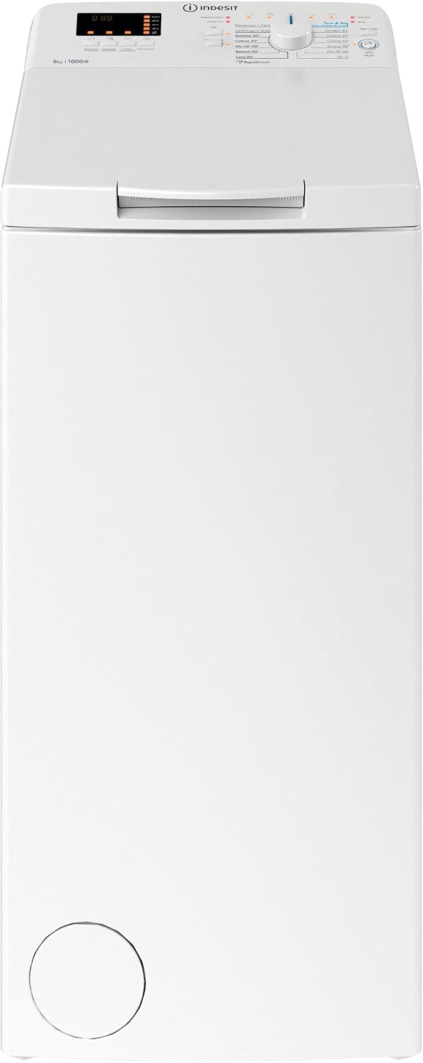 Indesit Waschmaschine, 40 cm, 60 cm, 90 cm, 5 kg, Weiß, BTW S50400 IT/N, Toplader, freistehend, Schleuderdrehzahl 1000 Umdrehungen pro Minute