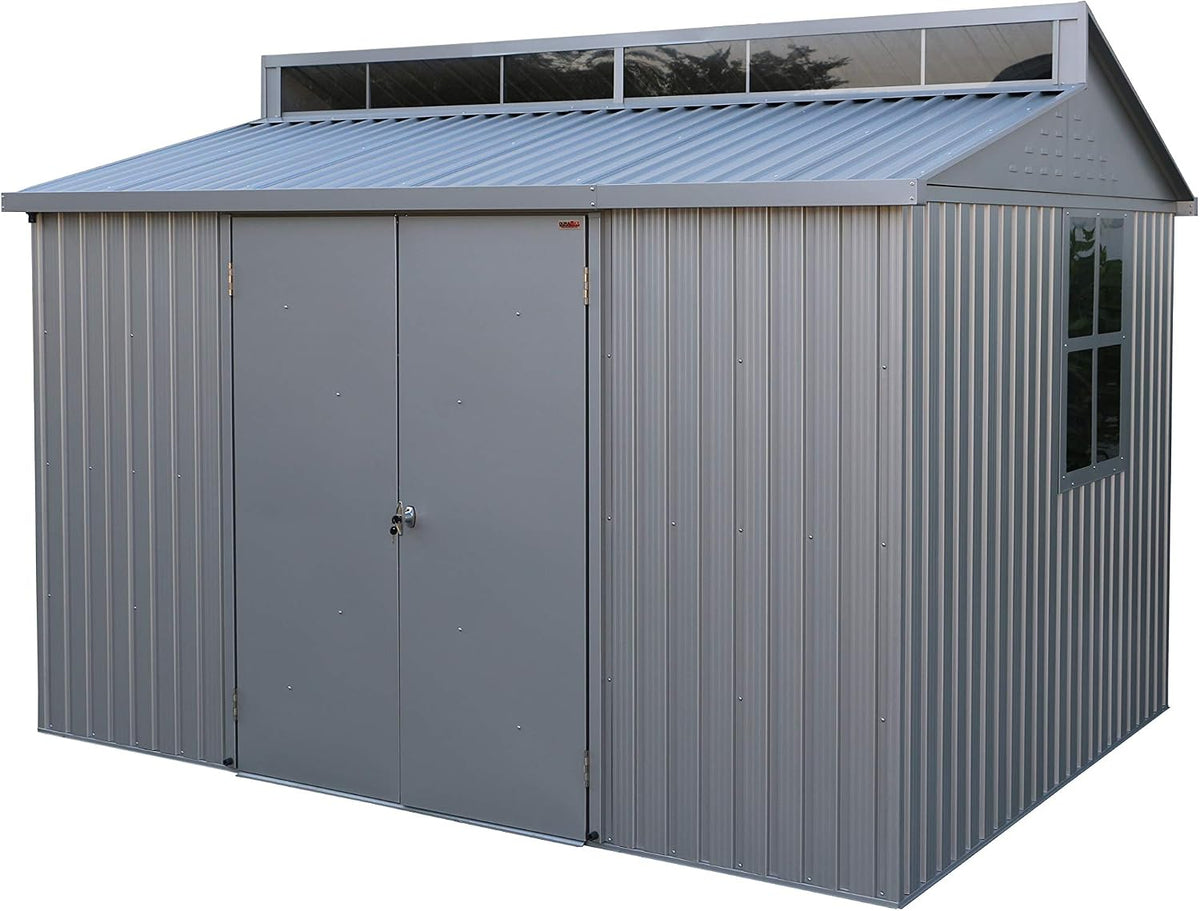 Gerätehaus Duramax, 7.24 m, Grau, Aluminium Gartenhaus 10 x 8 ( ²), langlebig und wasserdicht Lagerschuppen, mit Oberlicht
