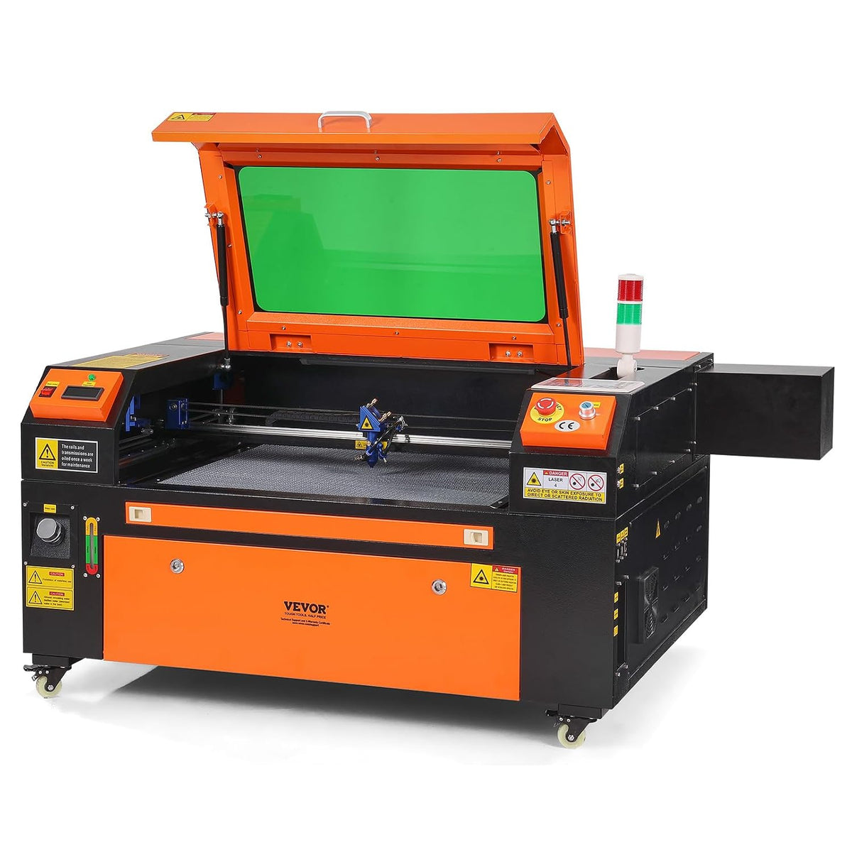 VEVOR Gravurwerkzeug, 500 mm, 80 W, schwarz/orange/grün, CO2-Lasergravierer, 500x700 mm, /s Laserschneidmaschine mit 2-Wege-Pass-Air-Assist