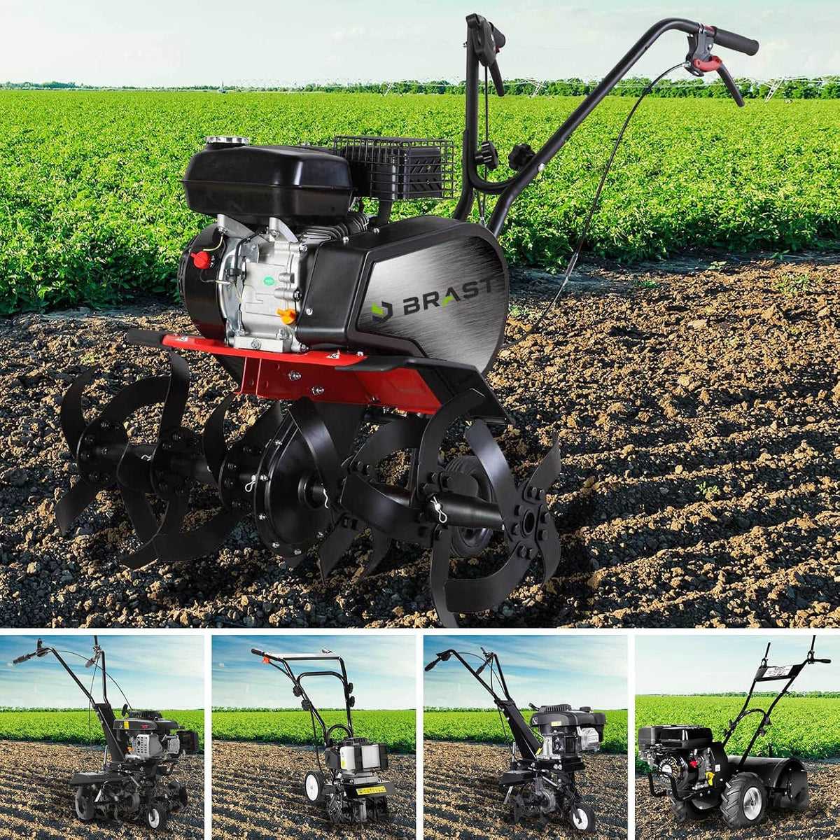 BRAST Motorhacken, 5,15 kW, 1,9 kW, 85 cm, Schwarz/Rot/Silber, Motorhacke Gartenfräse Benzin, 6PS)- (7PS), 25- Arbeitsbreite