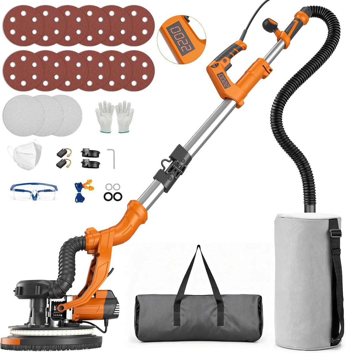 Protmex Staubsauger, 1000 W, Orange/Schwarz, Trockenbauschleifer - Wandschleifer mit Integriertem