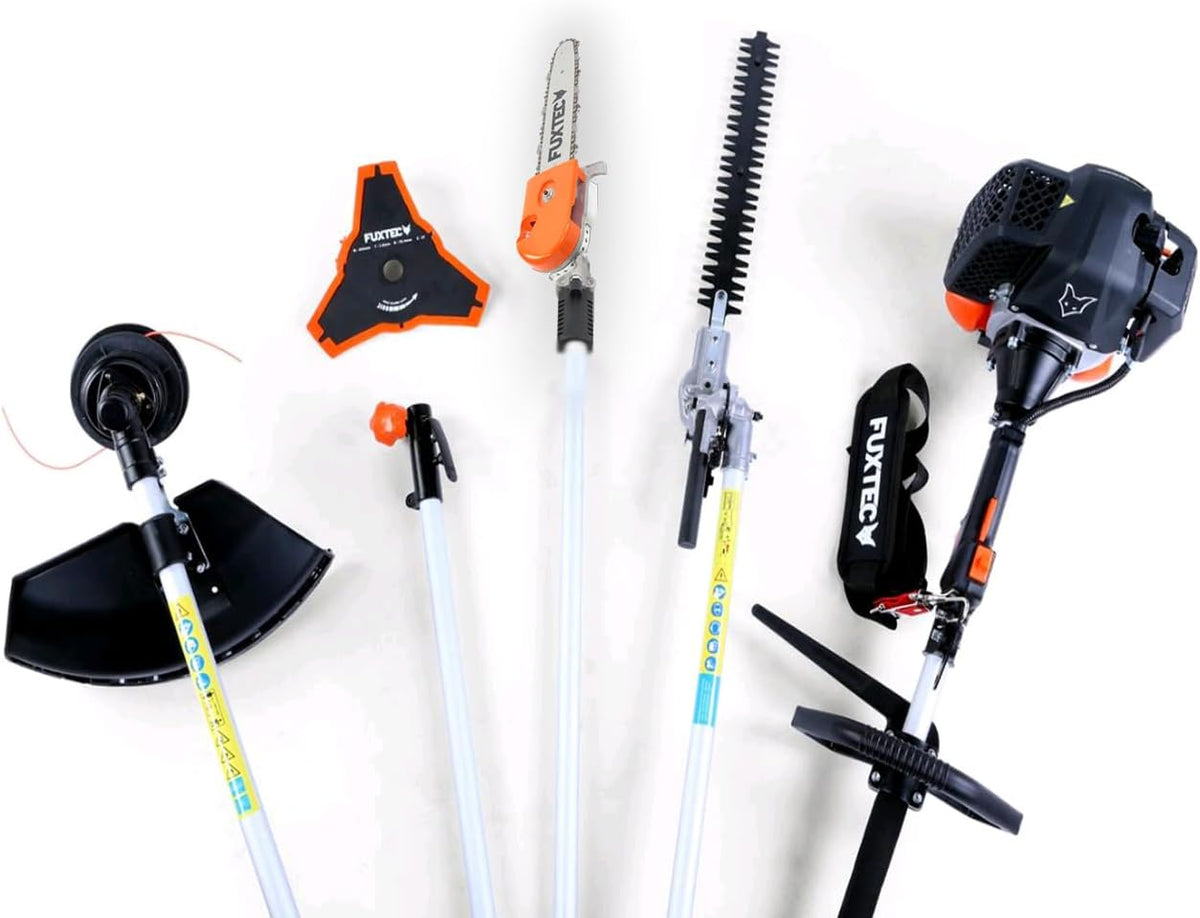 Fuxtec Heckenschere, 1m, Schwarz/Orange/Silber, Benzin Motorsense FX-MT252ER 5in1 Multitool, 52 CCM, Tragegurt inkl. Verlängerung 3 PS Kombigerät