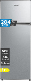 Comfee Kühl-Gefrierkombination, 143 cm, 39 dB, 204 L, Silber, ' Kühlschrank mit Gefrierfach, Höhe, 137 kWh/Jahr
