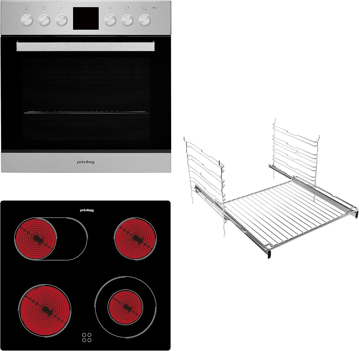 Privileg Kochfeld, 60 cm, Schwarz/Silber, SET PV510 IN Herd- -Kombination / Umluftherd mit 5