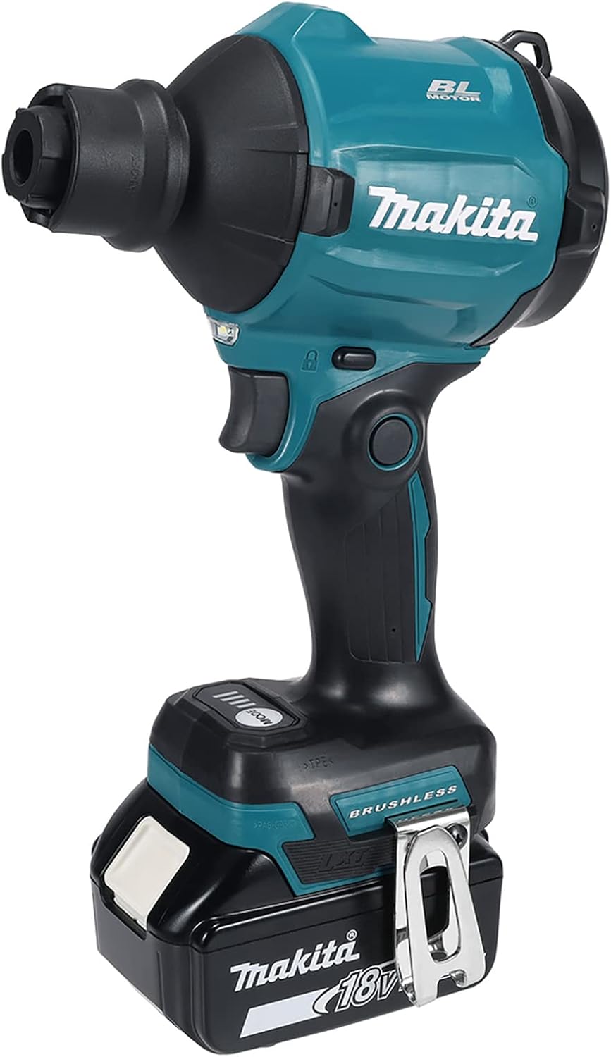 Makita Dunstabzugshaube, 5,0 Ah, 18 V, Türkis/Schwarz, DAS180RT Bürstenloser Staubgebläse, Li-Ion, komplett mit 1 x Akku und Ladegerät