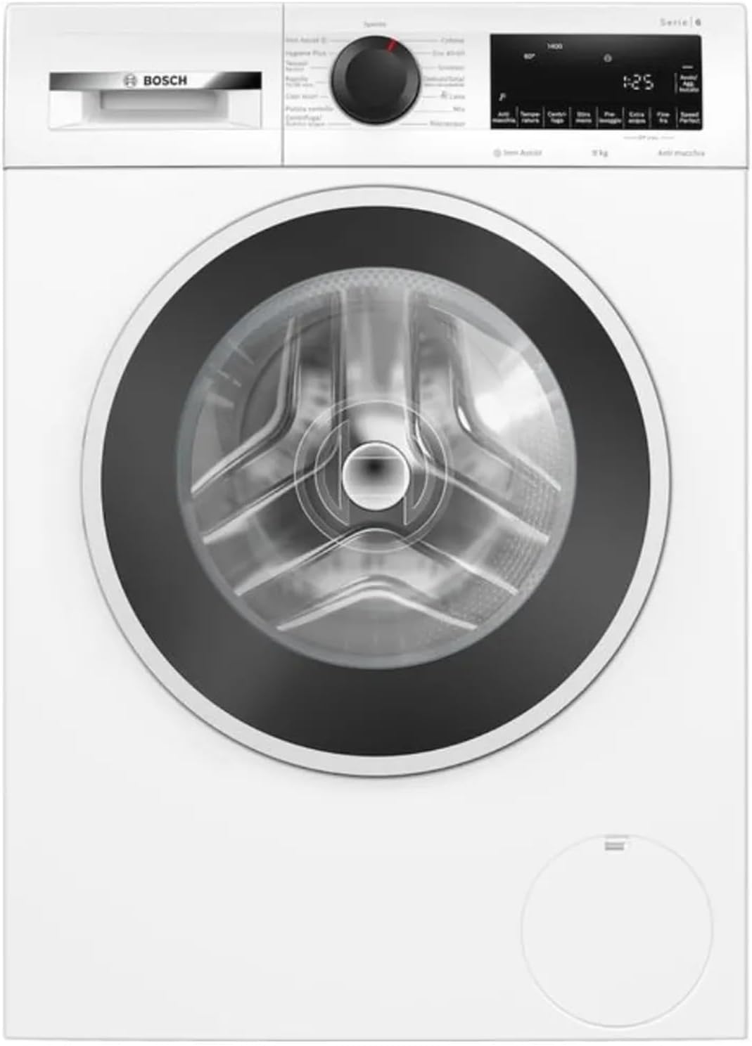 Bosch Waschmaschine, 9 kg, Weiß/Schwarz, WGG244Z8IT, Frontlader, 1400 Umdrehungen, Dampf, Energieklasse A