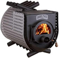 BRUNO Kaminofen, 25 kW, Schwarz/Silber, Werkstattofen Pyro V mit Herdplatte - Warmluftofen -, Seitenverkleidung Quattro)