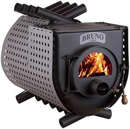 BRUNO Kaminofen, 25 kW, Schwarz/Silber, Werkstattofen Pyro V mit Herdplatte - Warmluftofen -, Seitenverkleidung Quattro)