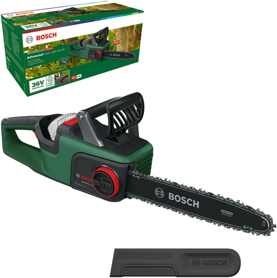 Bosch Kettensäge, 14 m, 36 V, Grün/Schwarz, Akku- AdvancedChain -35-40 (zum Schneiden durch härtestes, 36 Volt System