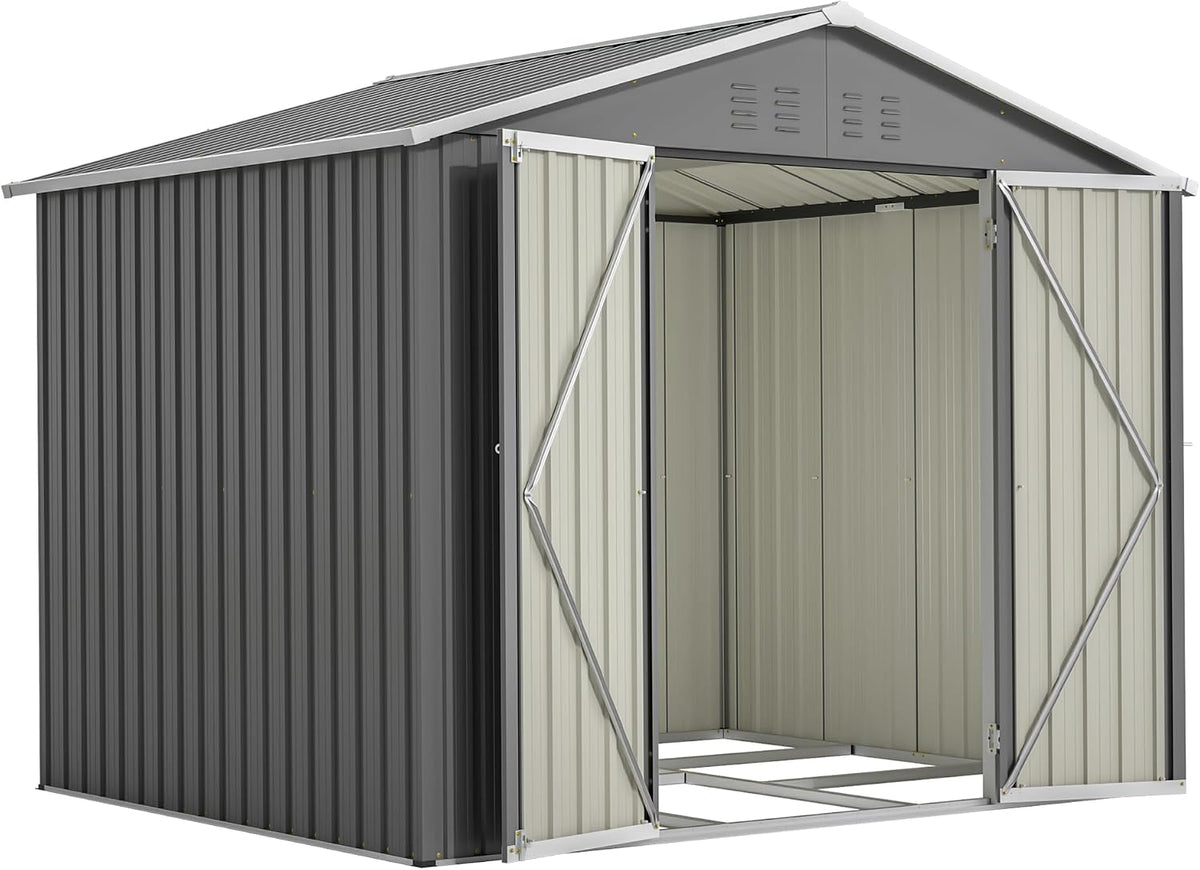 DRIXNO Gerätehaus, 229.4x180x191 cm, Galvanised sheet Stahl, Grau, Metall-Geräteschuppen, Metall-Tool-Shed mit Klapptür