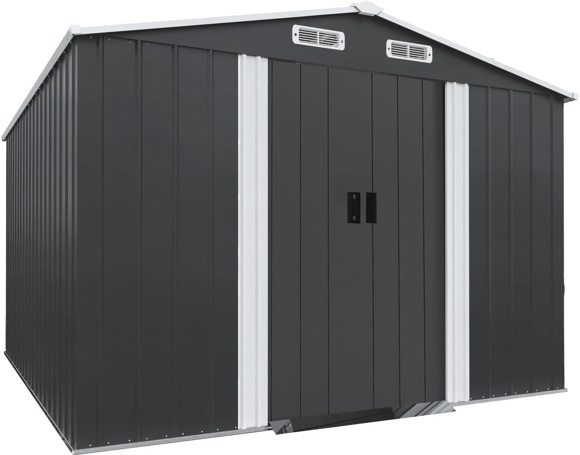 habitat et jardin Gerätehaus, 276 x 298 x 193 cm, Grau/Weiß, Metall mit Schiebetür Boston - 8 m² - Grau