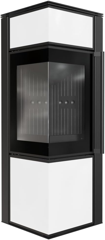 kratki Kaminofen, 150 mm, 8 kW, Schwarz/Weiß, TORA/S Stahl - BImSchV 2 - Ø Rauchrohr - weißes Glaspaneel, langlebig & einfache Reinigung