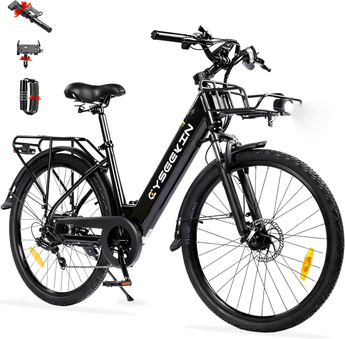 Cyseekin Fahrrad, 4,4 Zoll, 26 Zoll, 499,2 Wh, 250 W, Schwarz, Bike, S10 E Bike Herren, Elektro für Erwachsene mit Motor 48 V Akku
