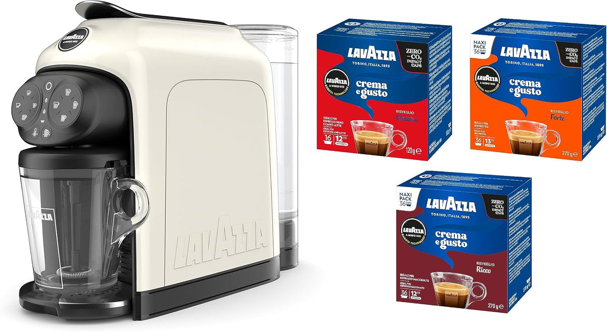 Lavazza Kaffeemaschine, 1,1 Liter, 1500 W, 240 V, Weiß/Schwarz, Espresso, 220-, 50/60 Hz, Kapazität max. 10 Kapseln und Wasser