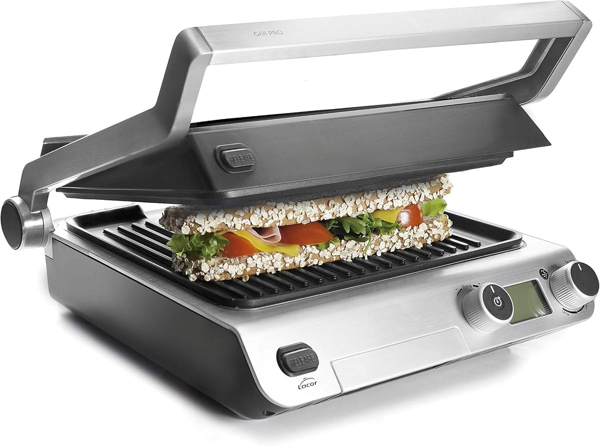 LACOR Grillpfannen, Silber/Schwarz, Klappbarer Grill PRO mit doppelter Kochzone