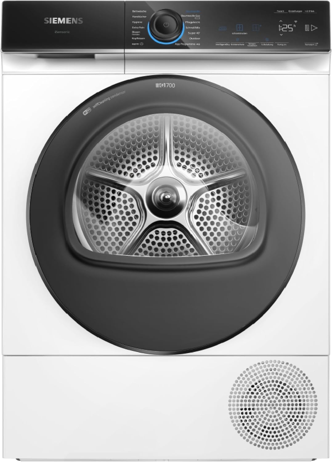 SIEMENS Wärmepumpentrockner, 8 kg, Weiß/Schwarz, WQ35B2B30, Smarter iQ700 für 1- Wäsche, Schnellprogramm, Schonende autoDry Trocknung