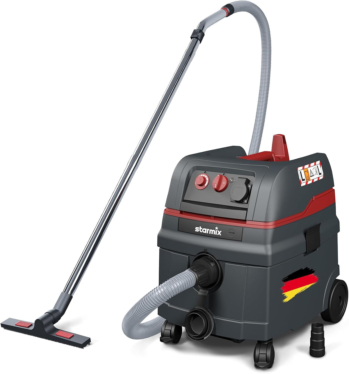 Starmix Nass-Trockensauger, 1600 W, 25 L, 5m, schwarz/rot, ISC L-1625 Top, Industriesauger Staubklasse L mit Gerätesteckdose &