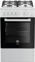 Beko Gasherd, 50 cm, Weiß/Schwarz, FSG52010FW freistehend, Gasbackofen mit Gaskochfeld, 4 Kochzonen, herausnehmbares Innenglas