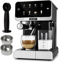 YOER Kaffeevollautomat, 20 bar, 1350 W, schwarz/silber, mit automatischer Milchaufschäumer, 6 Kaffeespezialitäten