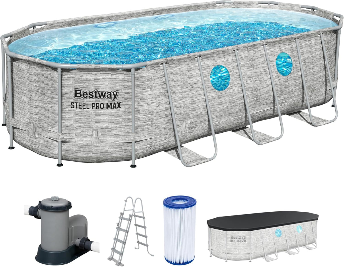Bestway Stahlrahmenpool, 549 x 274 x 122 cm, Wasserkapazität (90 %): 13.430 Liter, Cremegrau/Blau
