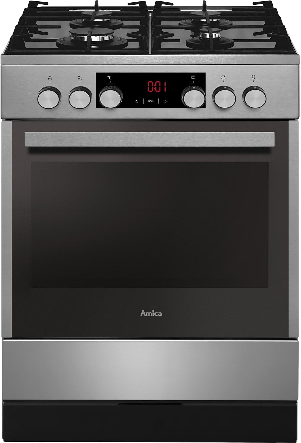 Amica Elektroherd, Schwarz/Silber, SHEG 914 121 E Standherd Gaskochfeld Elektro Backofen Timer